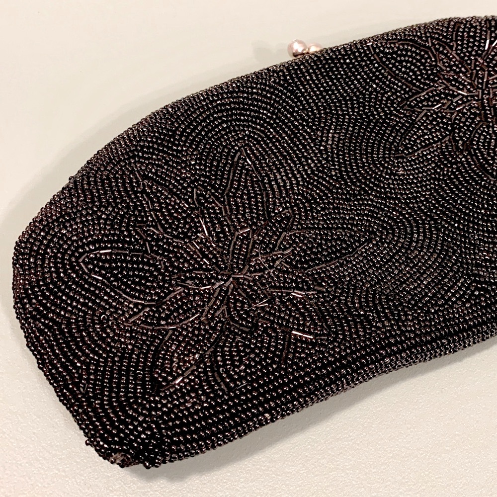 Glam Retro Black Glass Beaded Clutch